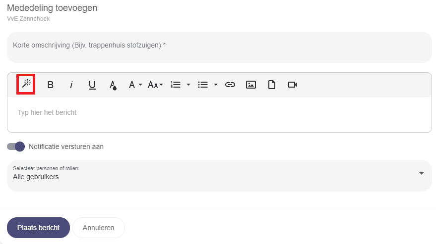 Toverstaf icoon in de teksteditor