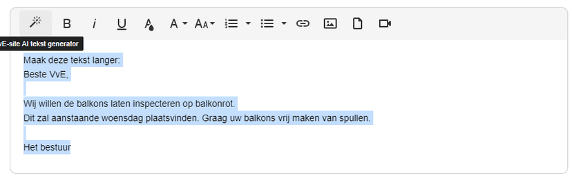 Instructie om tekst langer te maken