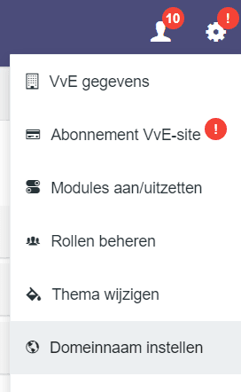 Domeinnaam instellingen scherm