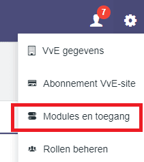 Schermvoorbeeld van toegang tot modules beheer