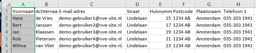 Voorbeeld CSV structuur met appartementgegevens