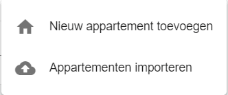 Keuzemenu voor nieuw appartement of import