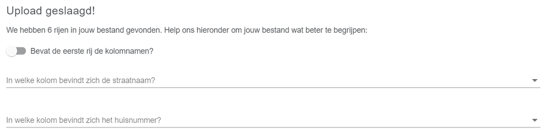 Bevestiging van geslaagde upload met aantal rijen