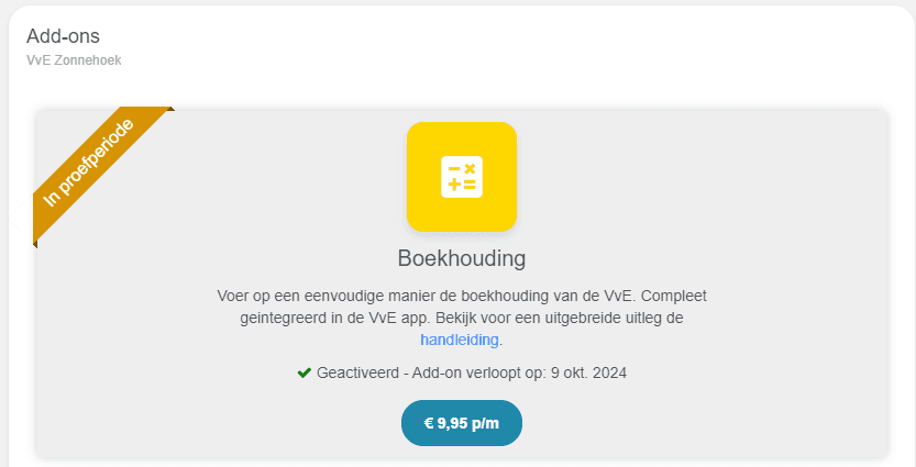 Boekhouding add-on activeren via instellingen