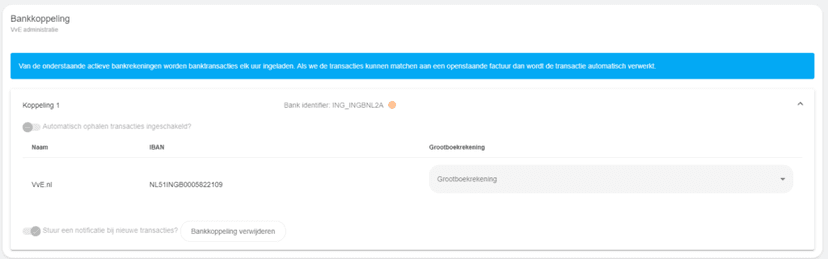 Overzicht van toegevoegde bankkoppeling