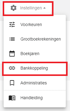 Bankkoppeling instellingen menu