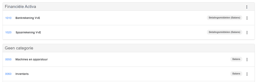 Grootboekrekeningen naar categorie slepen