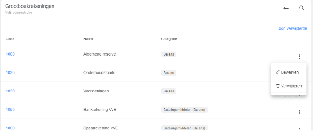 Grootboekrekeningen bewerken en verwijderen
