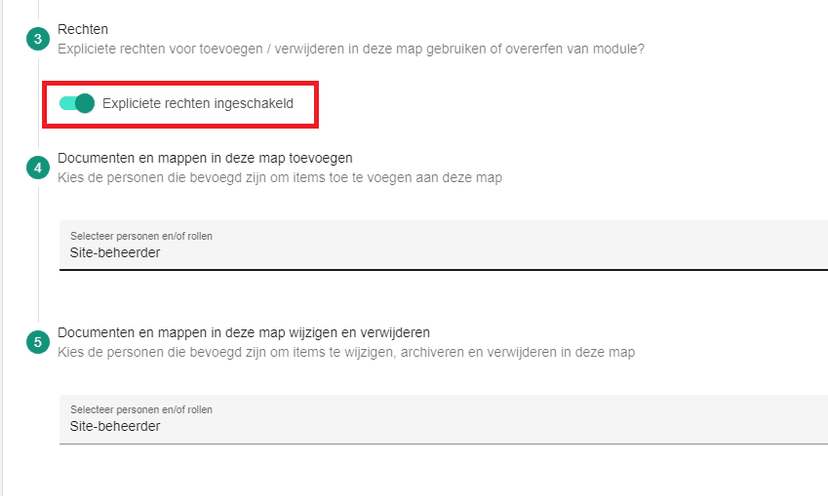 Expliciete rechten instellingen