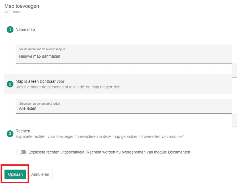 Map is toegevoegd aan de documenten module