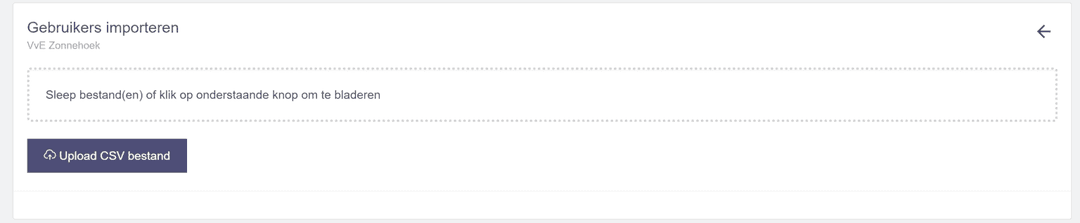 Upload scherm voor CSV bestand