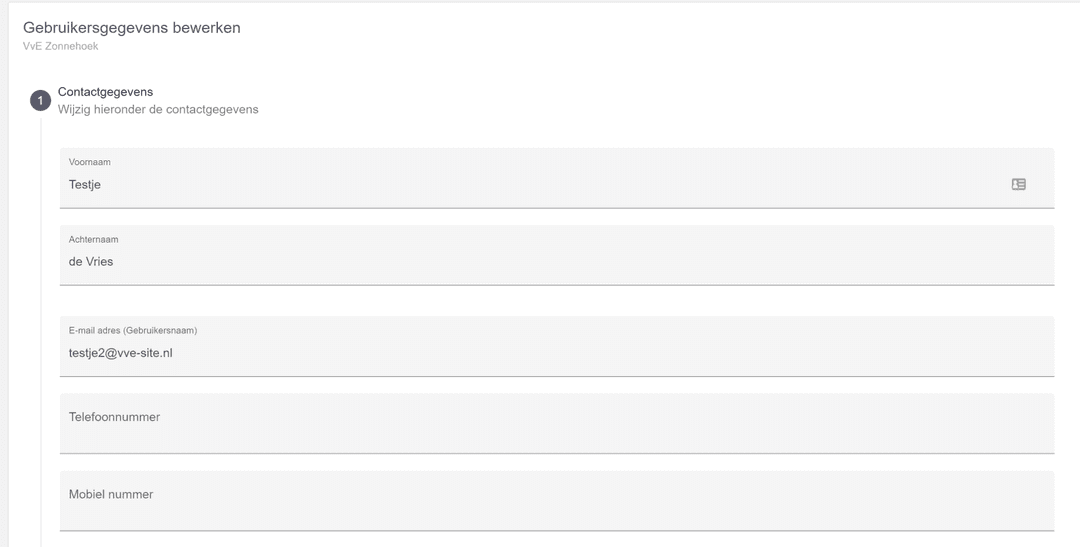 Formulier voor het bewerken van N.A.W. gegevens