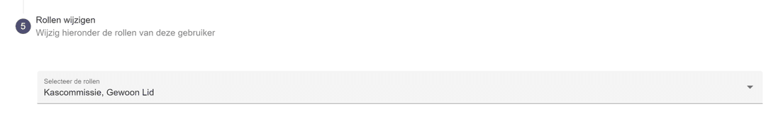 Sectie voor het toewijzen van rollen aan gebruiker