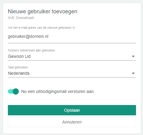 Formulier voor het toevoegen van een nieuwe gebruiker
