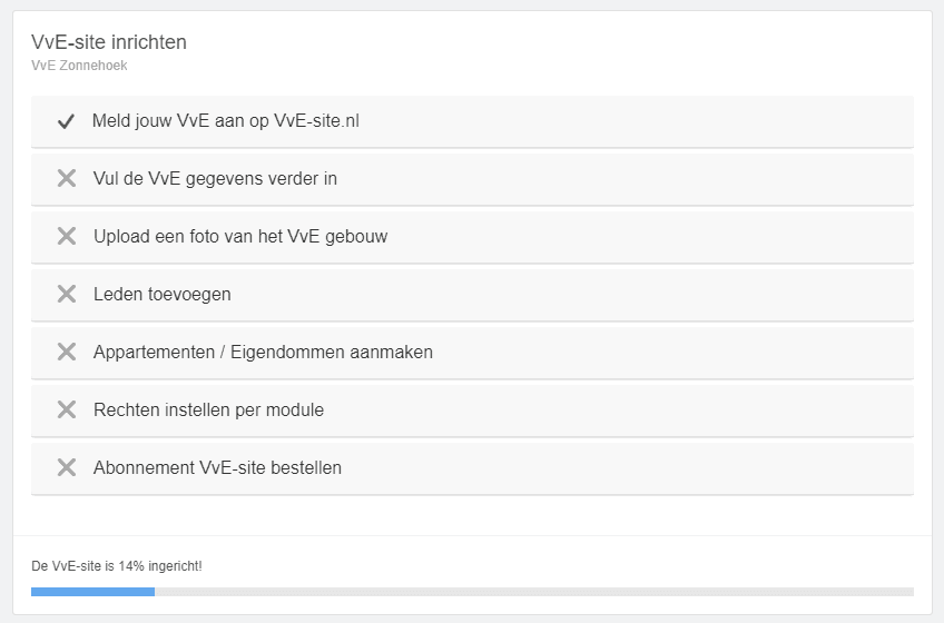Schermvoorbeeld van het VvE site inrichtingsscherm