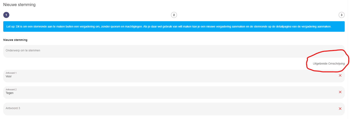 Onderwerp om te stemmen met uitgebreide omschrijving optie