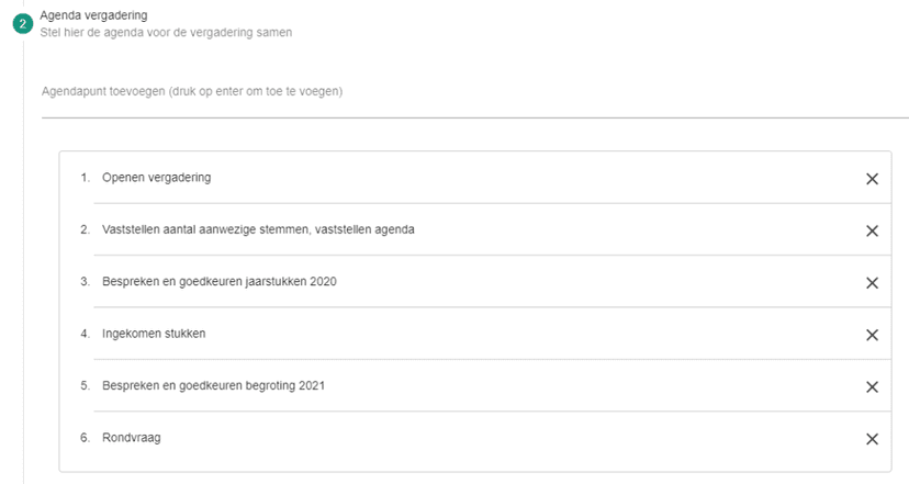 Agendapunten toevoegen en sorteren