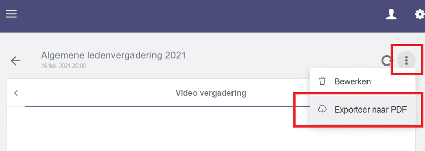 Menu met 3 bolletjes voor export