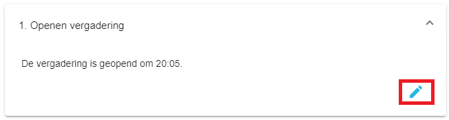 Blauwe potlood knop voor bewerken notulen