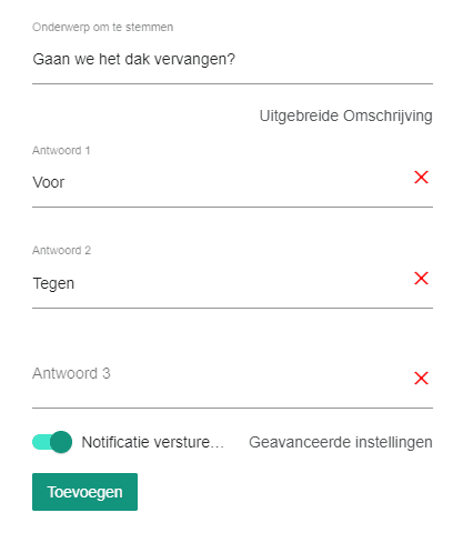 Venster om onderwerp en antwoorden in te vullen