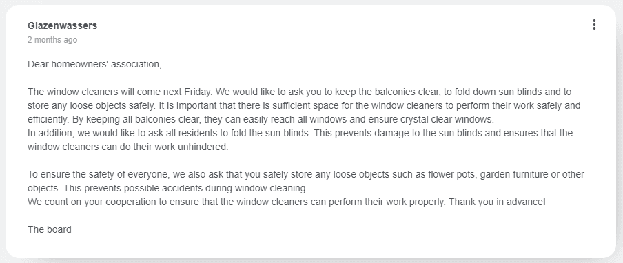 Voorbeeld van een vertaald bericht naar het Engels