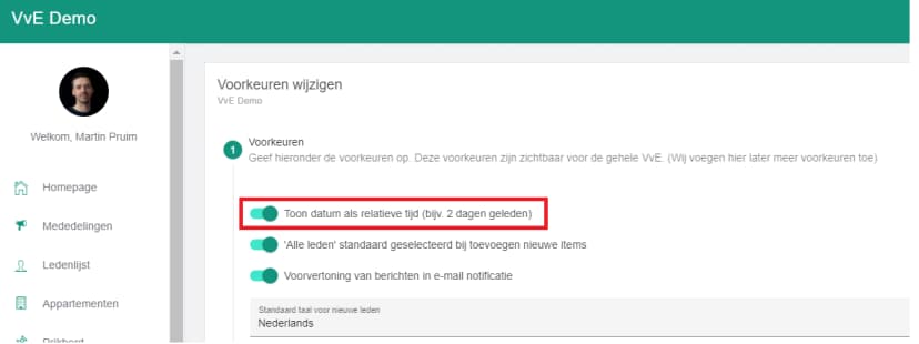 Slider om datum weergave aan te passen