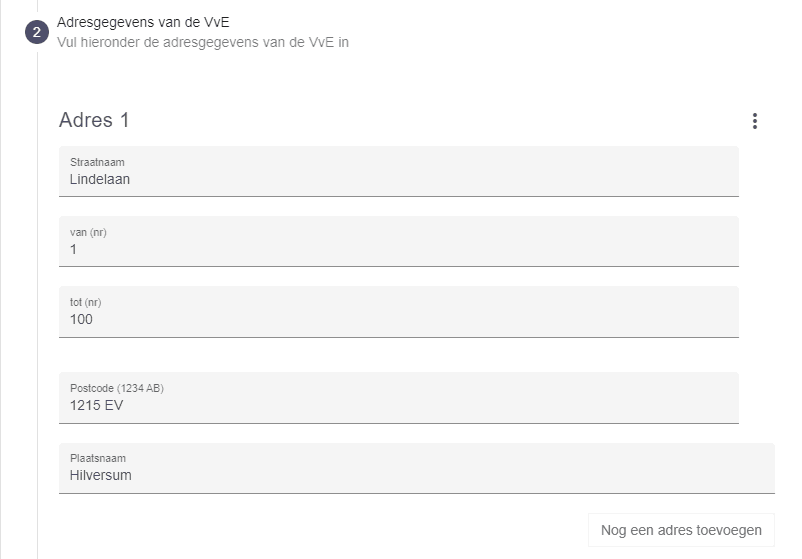 Schermvoorbeeld van adresgegevens invullen