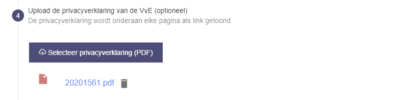 Schermvoorbeeld van privacyverklaring uploaden