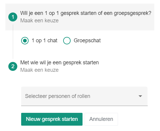 Scherm voor het starten van een nieuw gesprek
